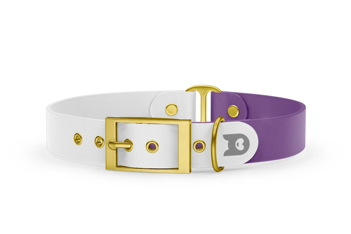 Dog Collar Duo: White & Purpur with Gold