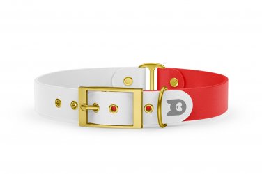 Dog Collar Duo: White & Red with Gold
