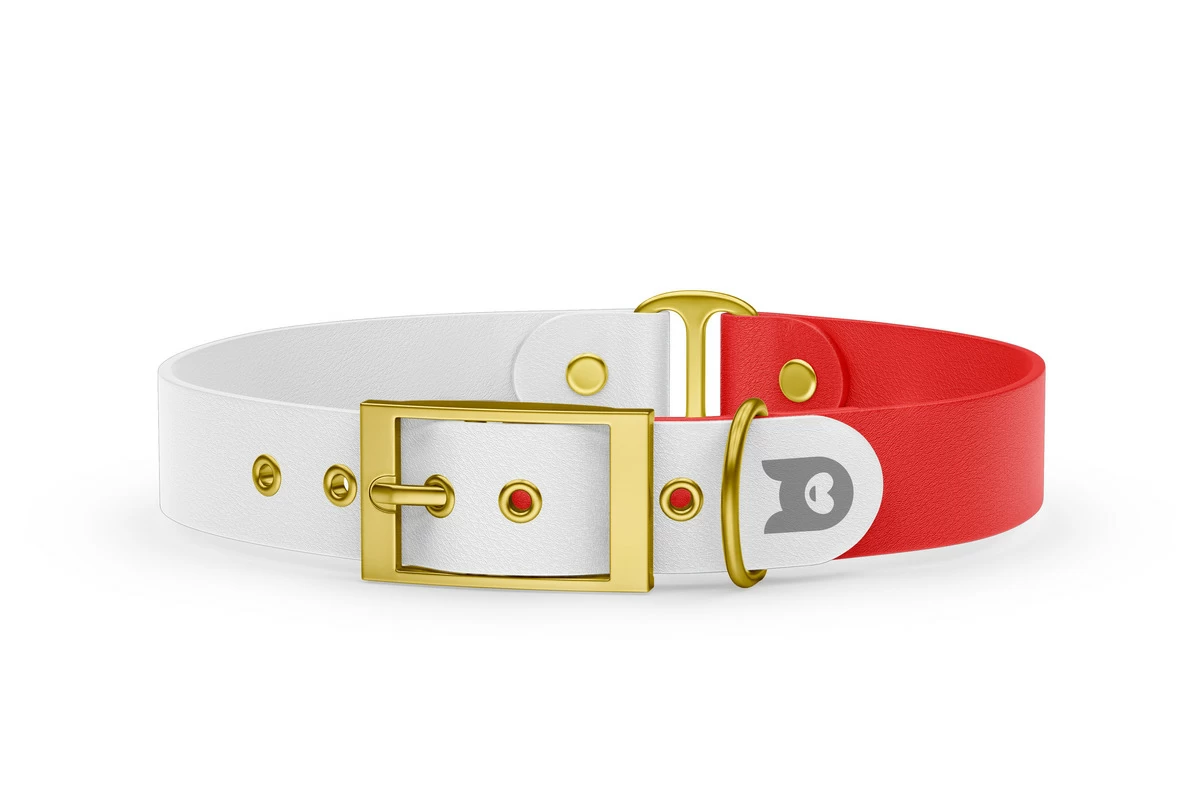 Dog Collar Duo: White & Red with Gold