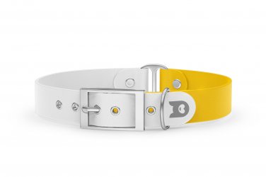 Dog Collar Duo: White & Yellow with Silver