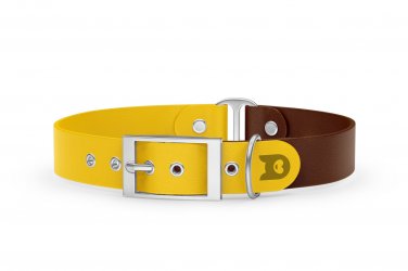 Dog Collar Duo: Yellow & Dark brown with Silver