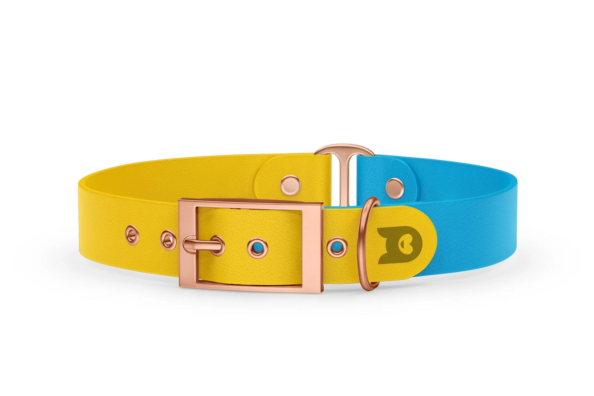 Dog Collar Duo: Yellow & Light blue with Rosegold