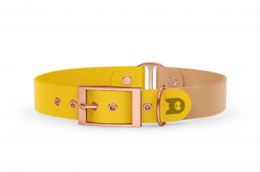 Dog Collar Duo: Yellow & Light brown with Rosegold