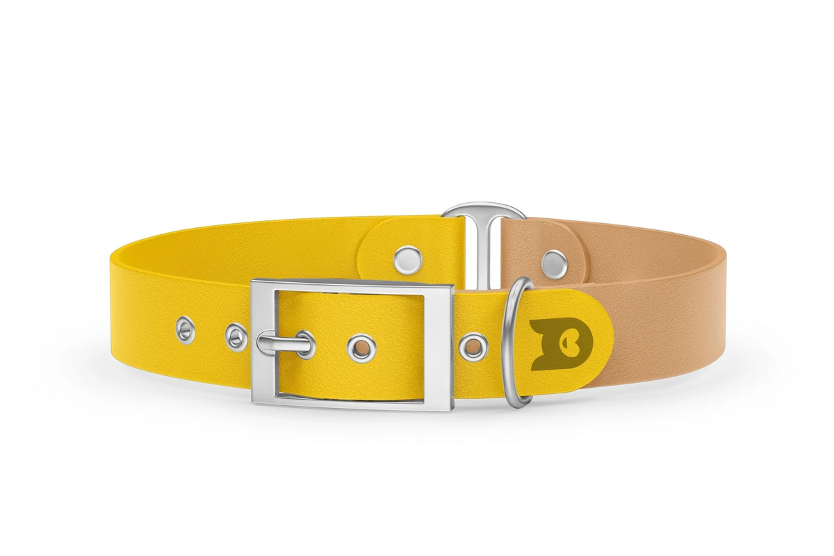Dog Collar Duo: Yellow & Light brown with Silver