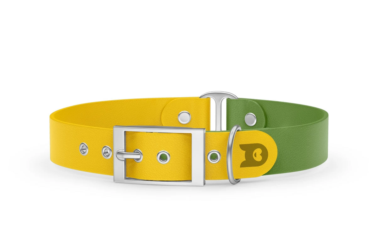 Dog Collar Duo: Yellow & Olive with Silver