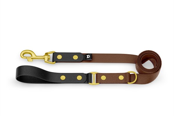 Dog Leash Duo: Black & Dark brown with Gold components