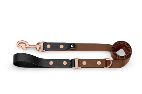 Dog Leash Duo: Black & Dark brown with Rosegold components