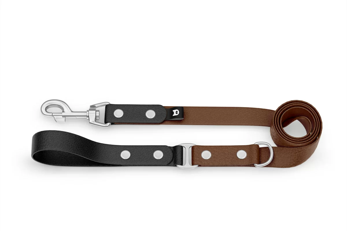Dog Leash Duo: Black & Dark brown with Silver components