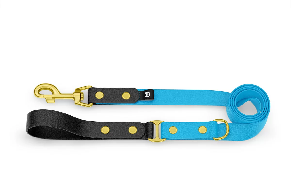 Dog Leash Duo: Black & Light blue with Gold components