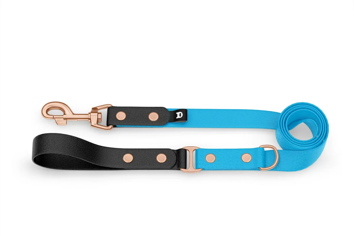 Dog Leash Duo: Black & Light blue with Rosegold components