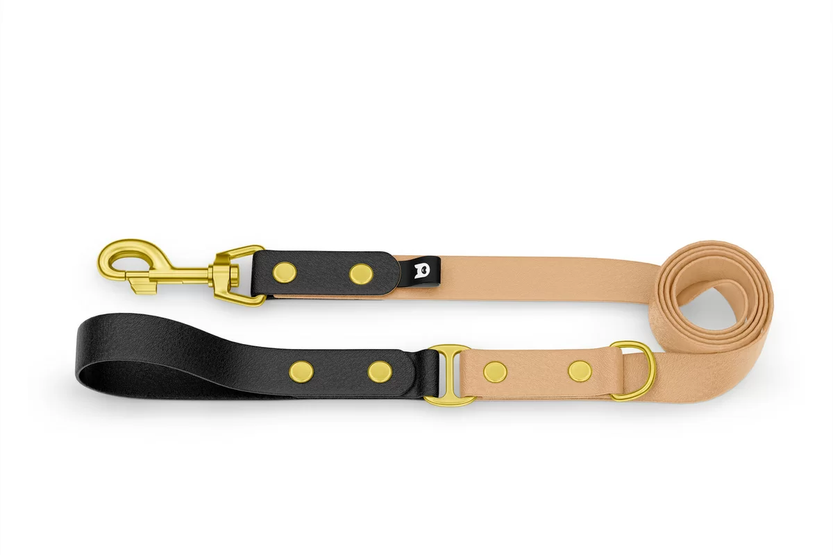Dog Leash Duo: Black & Light brown with Gold components