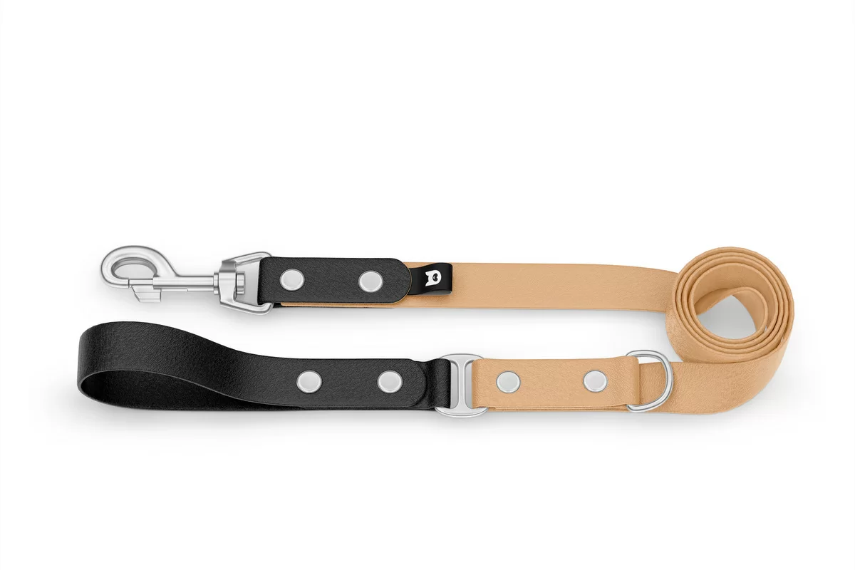 Dog Leash Duo: Black & Light brown with Silver components