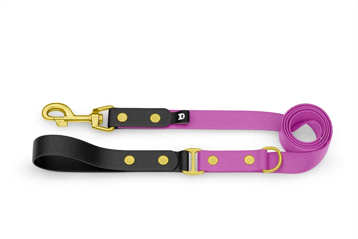 Dog Leash Duo: Black & Light purple with Gold components