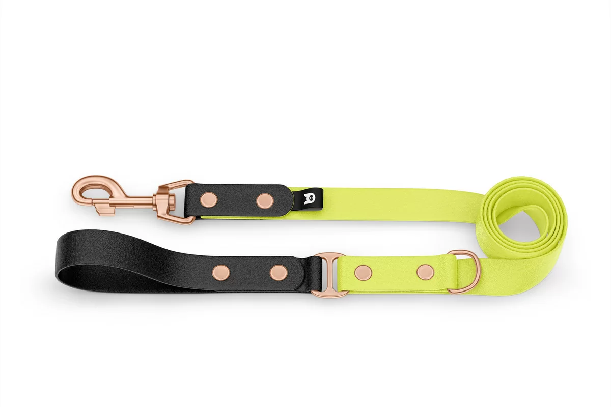Dog Leash Duo: Black & Neon yellow with Rosegold components