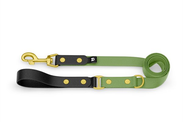 Dog Leash Duo: Black & Olive with Gold components