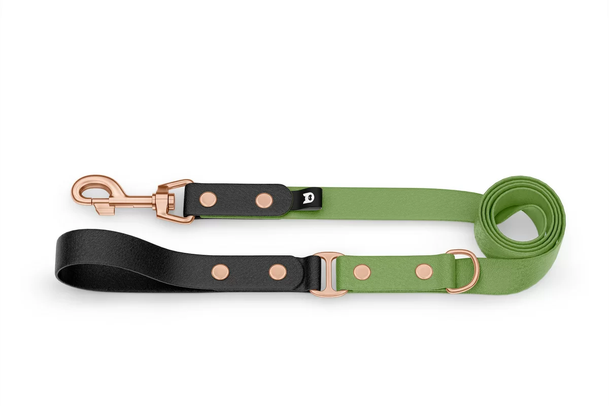 Dog Leash Duo: Black & Olive with Rosegold components