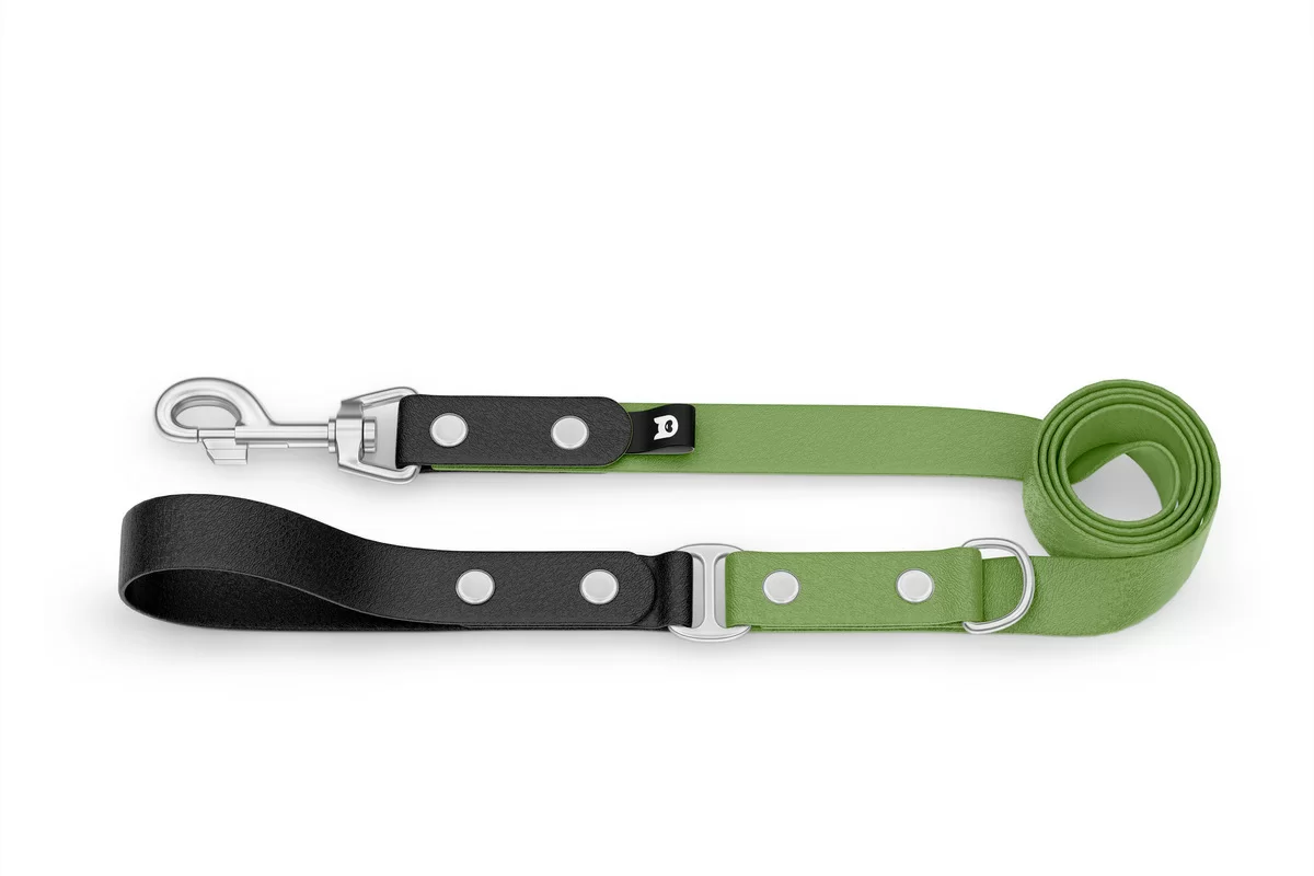 Dog Leash Duo: Black & Olive with Silver components