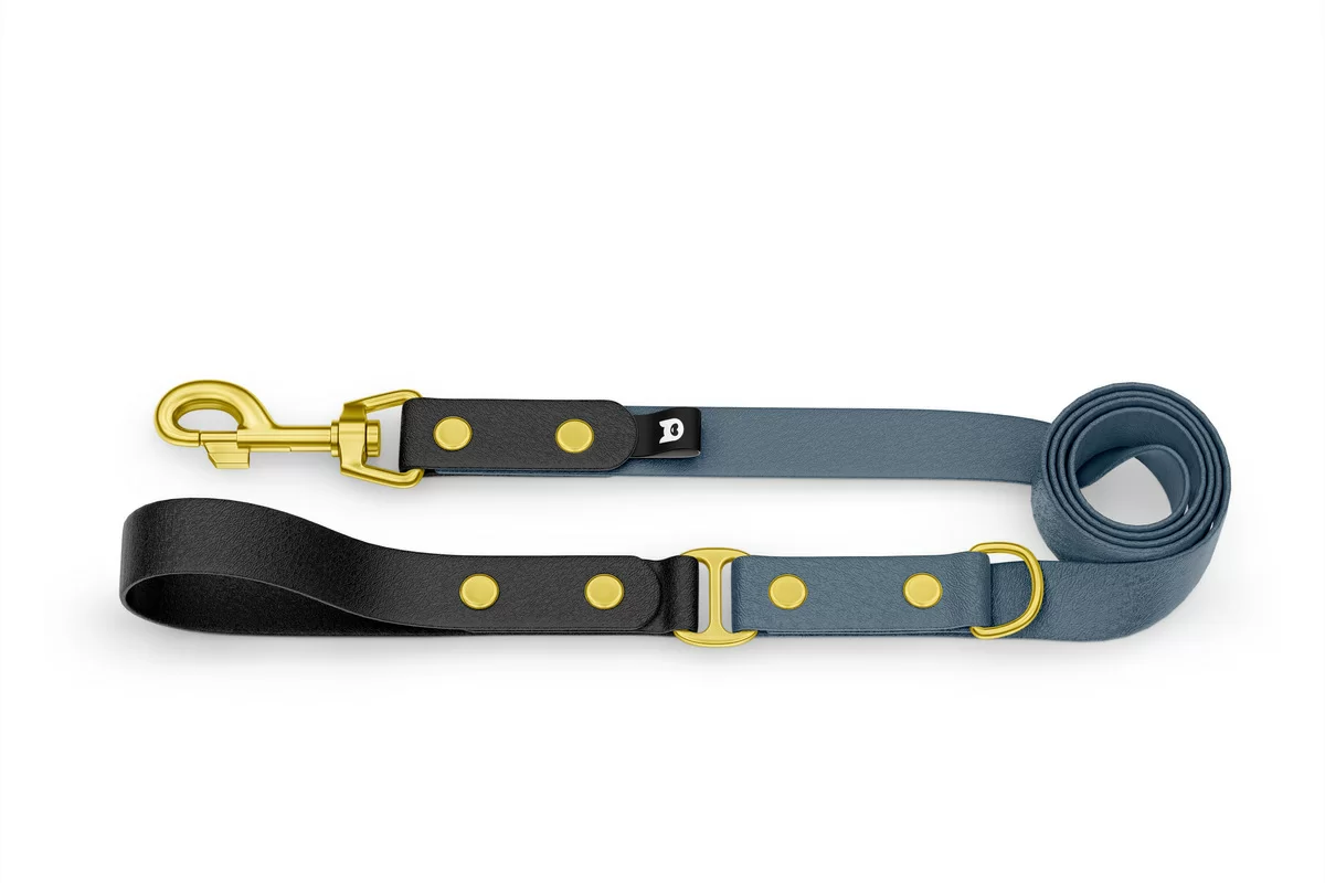 Dog Leash Duo: Black & Petrol with Gold components