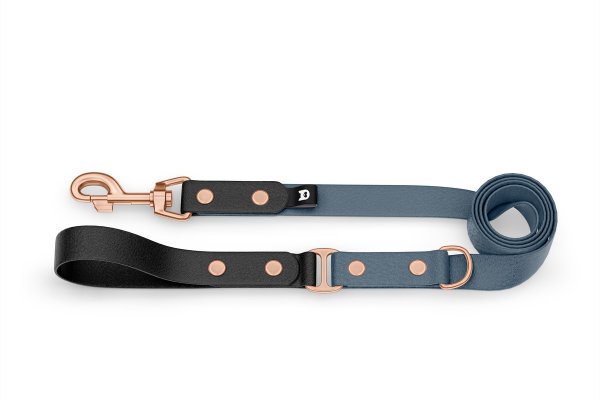 Dog Leash Duo: Black & Petrol with Rosegold components