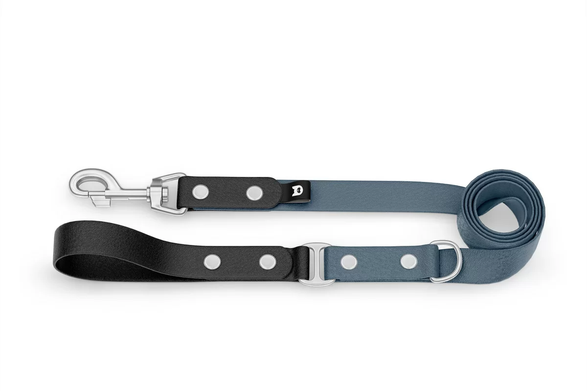 Dog Leash Duo: Black & Petrol with Silver components