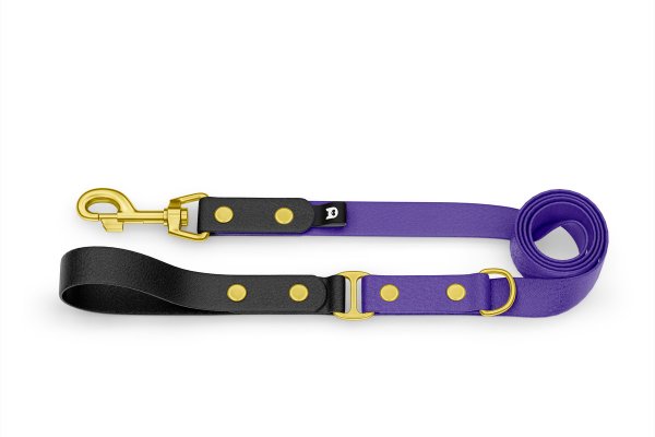 Dog Leash Duo: Black & Purple with Gold components
