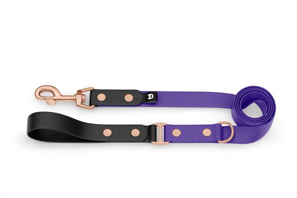 Dog Leash Duo: Black & Purple with Rosegold components