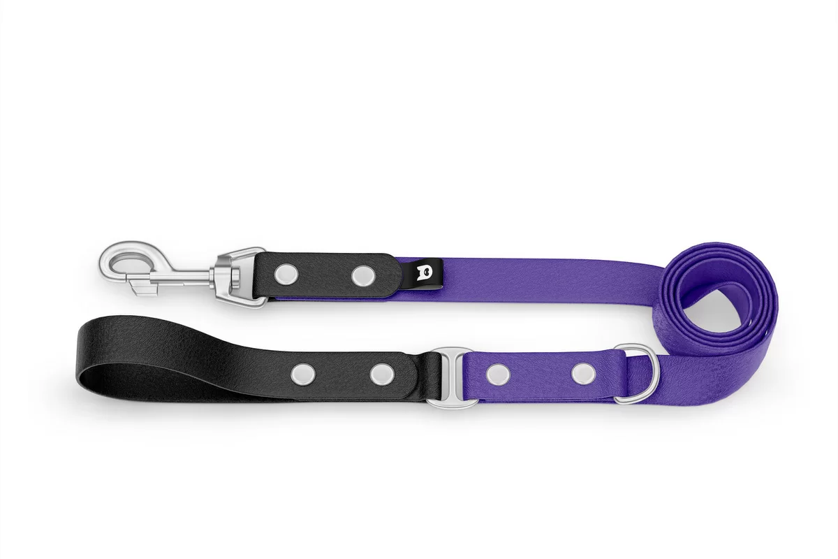 Dog Leash Duo: Black & Purple with Silver components