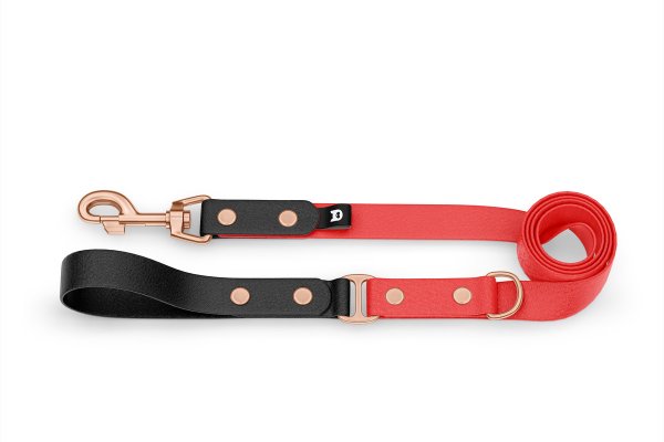 Dog Leash Duo: Black & Red with Rosegold components