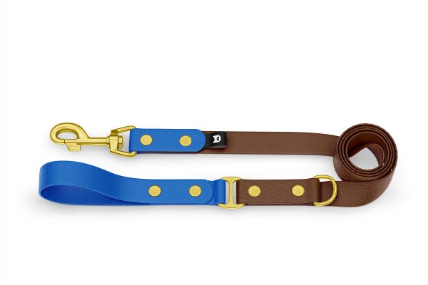 Dog Leash Duo: Blue & Dark brown with Gold components