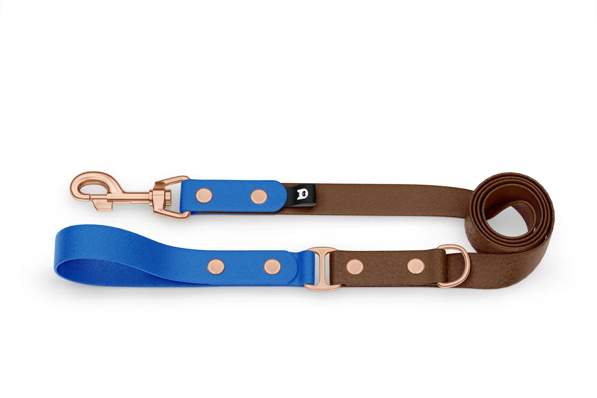 Dog Leash Duo: Blue & Dark brown with Rosegold components