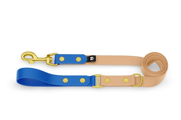 Dog Leash Duo: Blue & Light brown with Gold components