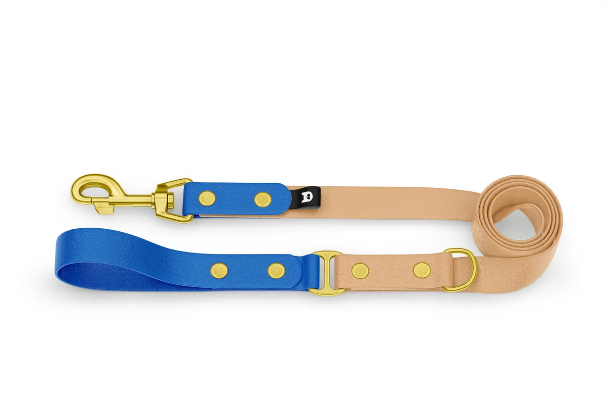 Dog Leash Duo: Blue & Light brown with Gold components