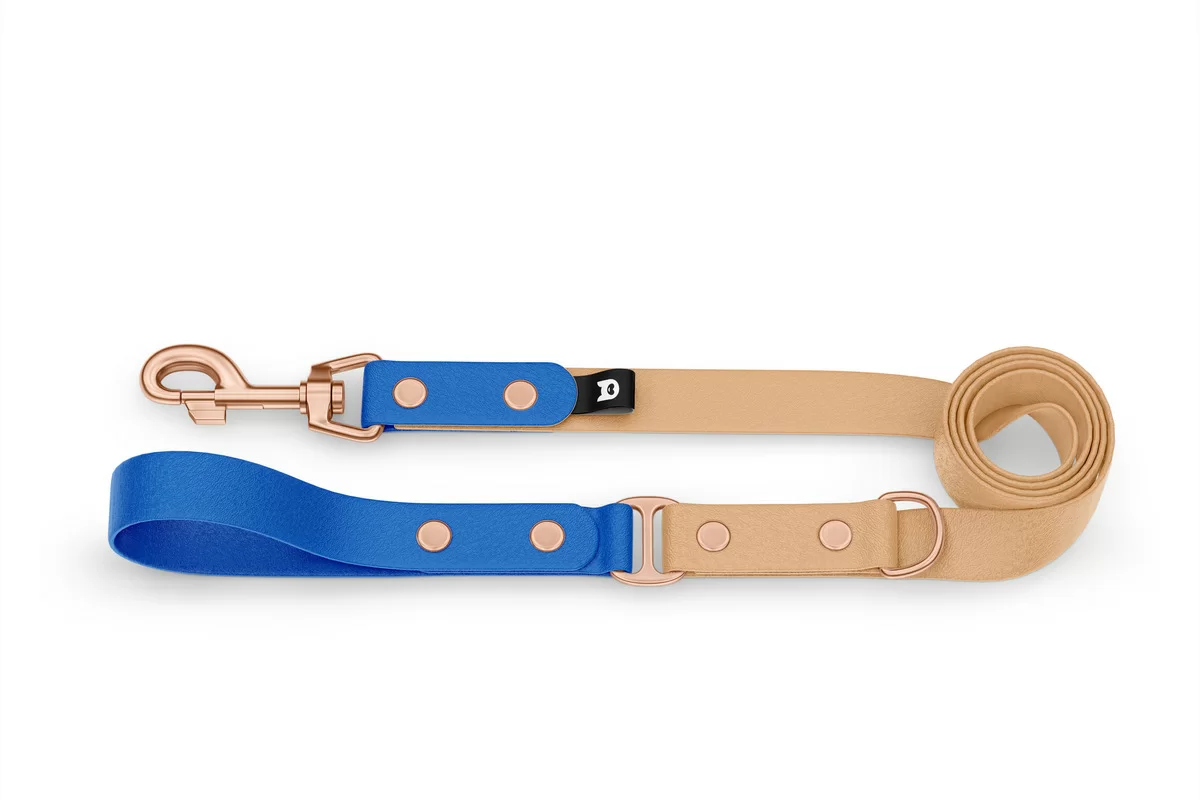 Dog Leash Duo: Blue & Light brown with Rosegold components