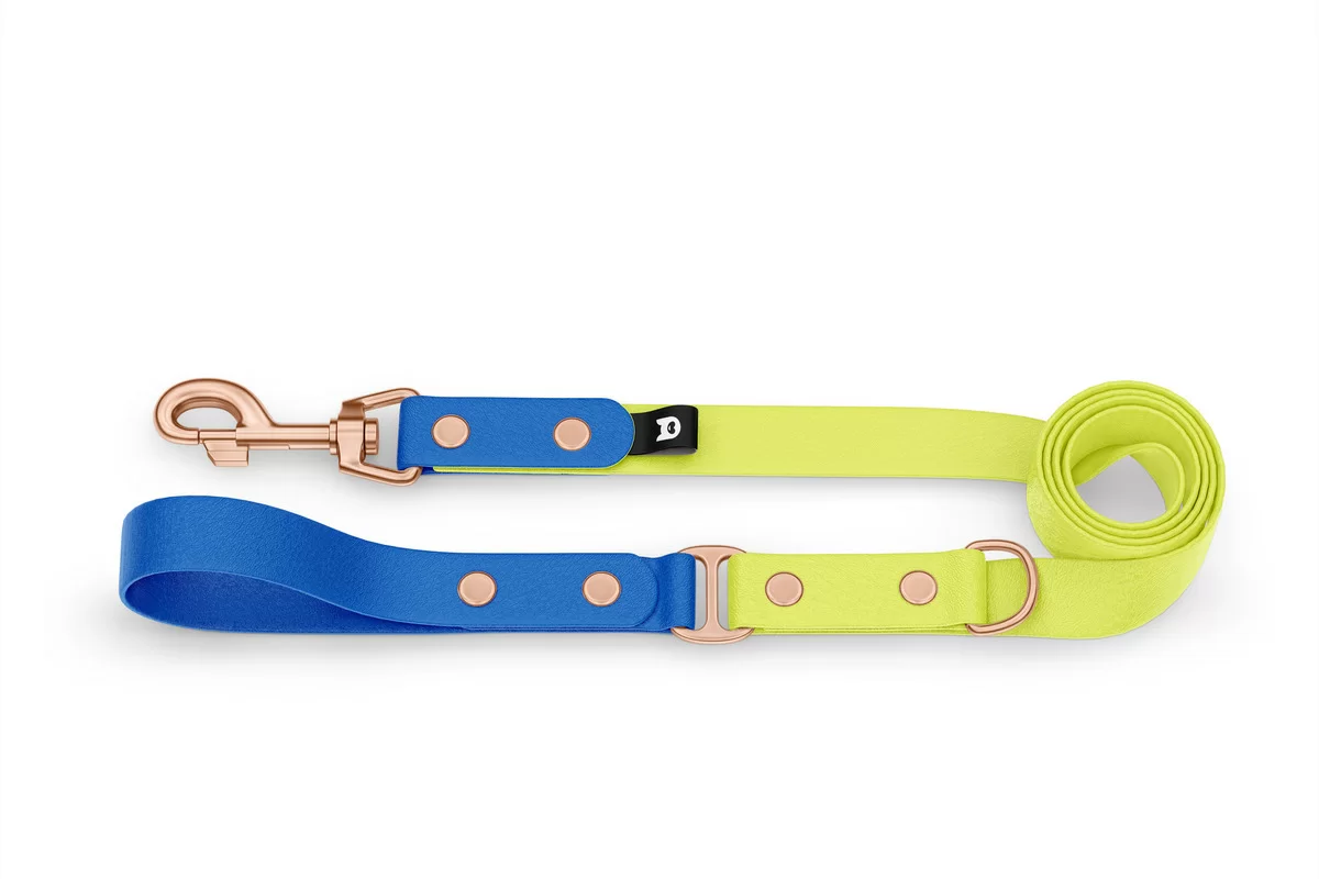 Dog Leash Duo: Blue & Neon yellow with Rosegold components