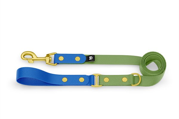 Dog Leash Duo: Blue & Olive with Gold components
