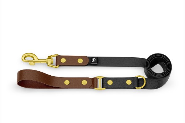 Dog Leash Duo: Dark brown & Black with Gold components
