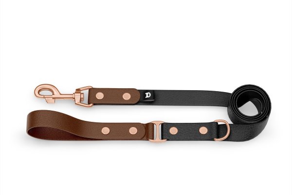 Dog Leash Duo: Dark brown & Black with Rosegold components