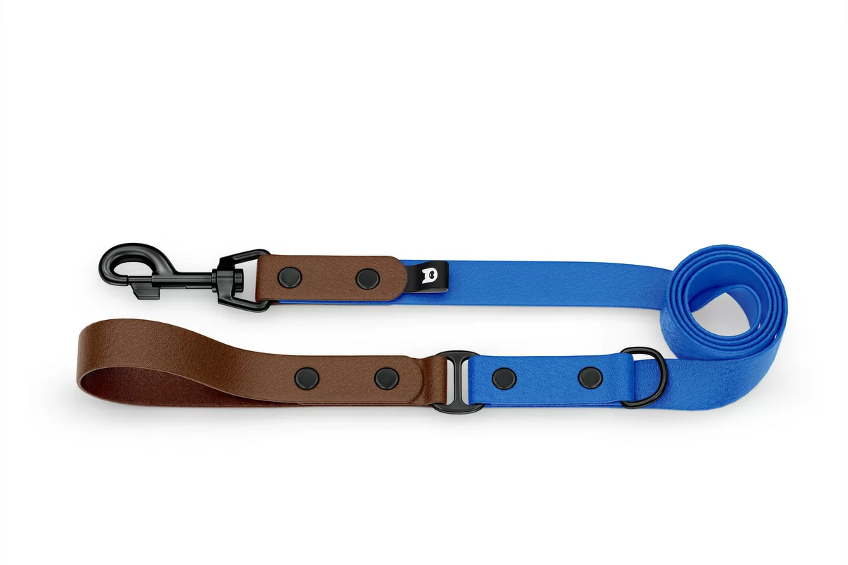 Dog Leash Duo: Dark brown & Blue with Black components