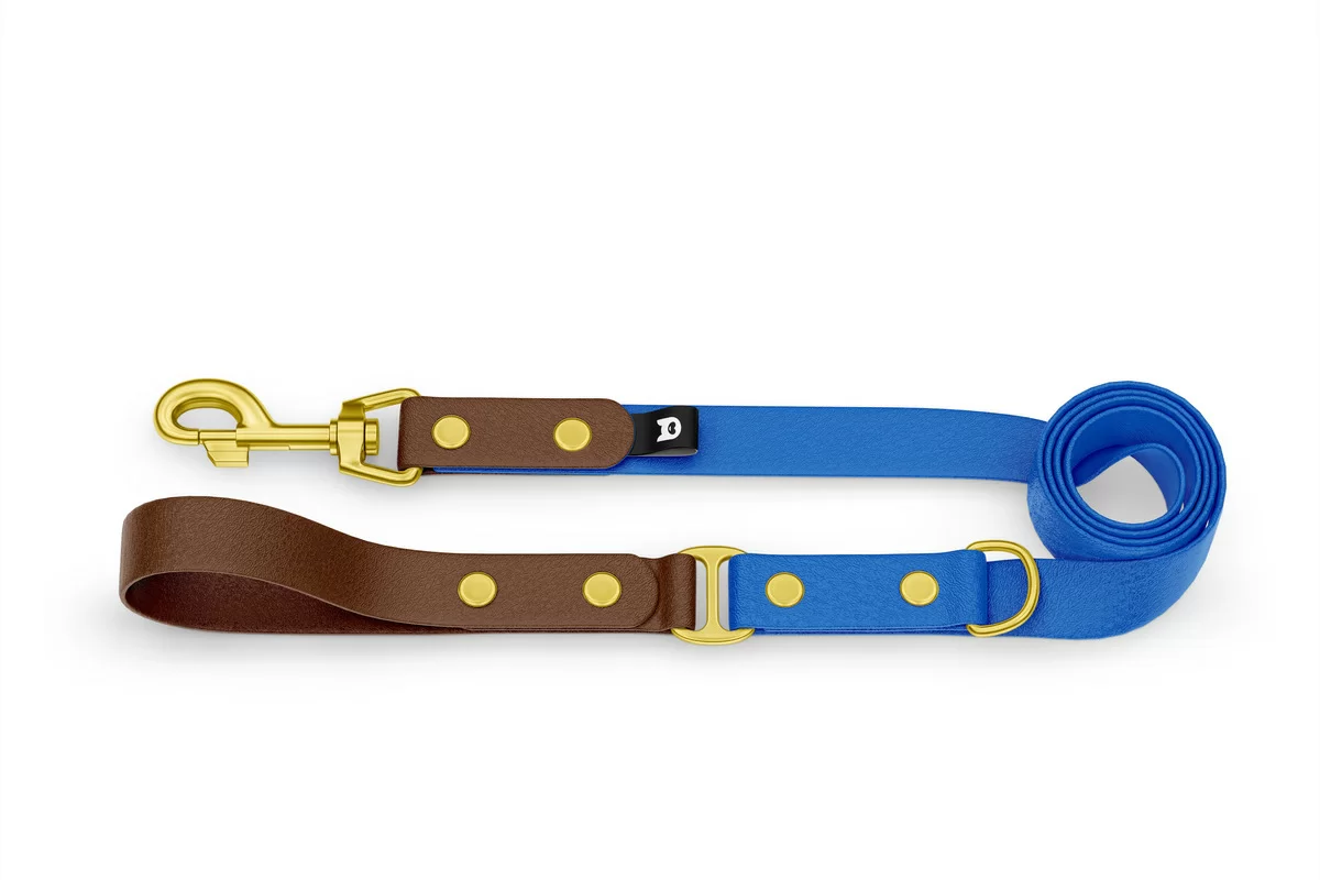 Dog Leash Duo: Dark brown & Blue with Gold components