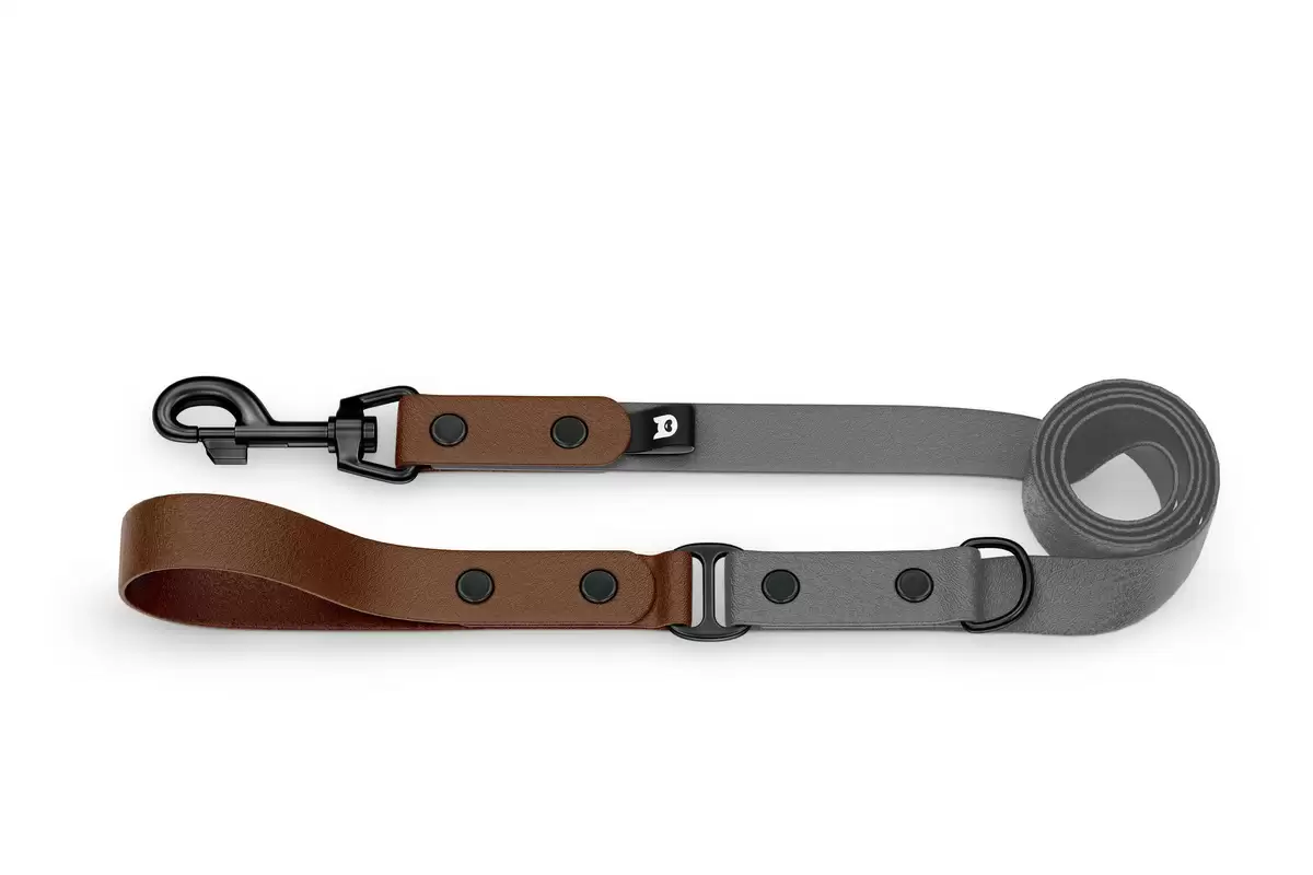 Dog Leash Duo: Dark brown & Gray with Black components