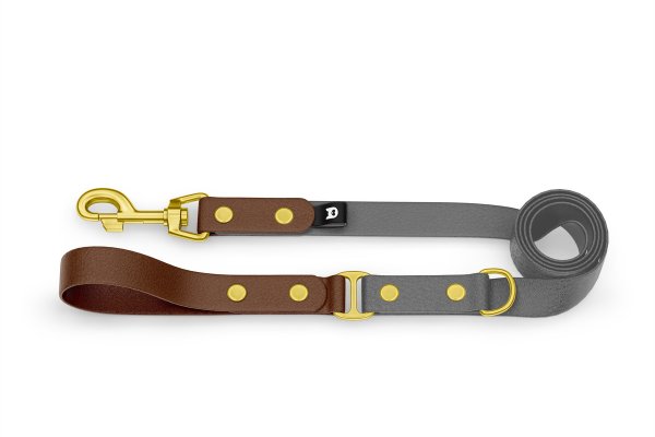 Dog Leash Duo: Dark brown & Gray with Gold components