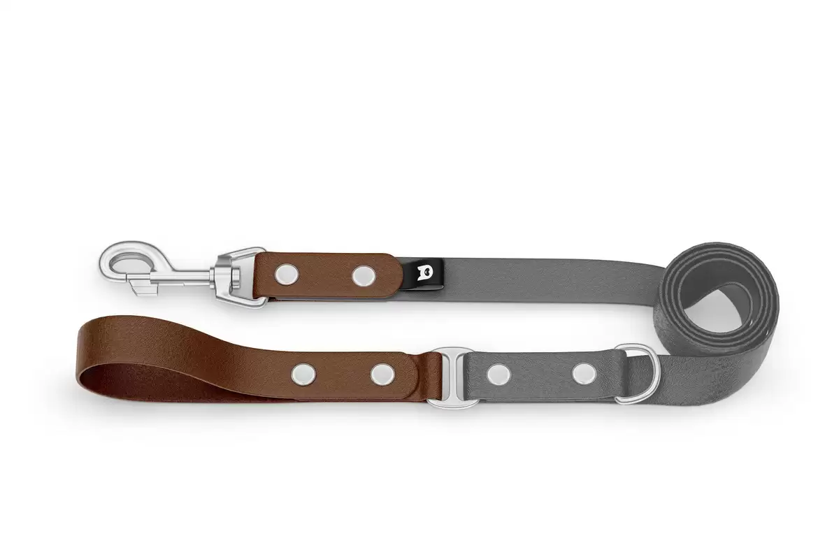 Dog Leash Duo: Dark brown & Gray with Silver components