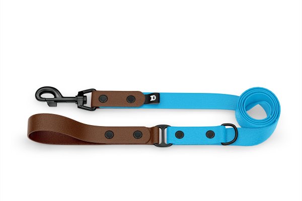 Dog Leash Duo: Dark brown & Light blue with Black components