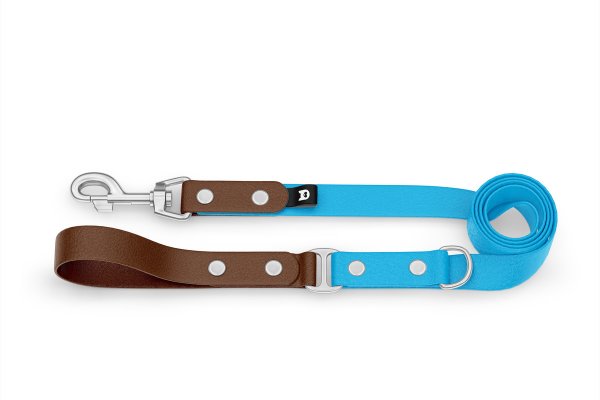 Dog Leash Duo: Dark brown & Light blue with Silver components
