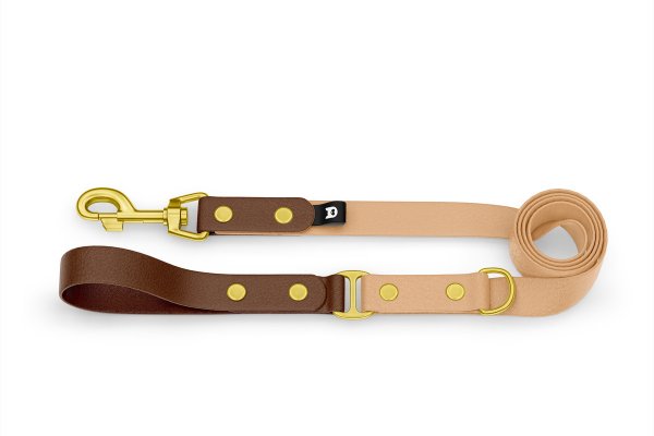 Dog Leash Duo: Dark brown & Light brown with Gold components
