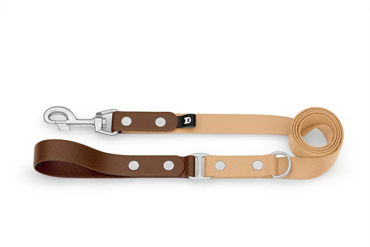 Dog Leash Duo: Dark brown & Light brown with Silver components