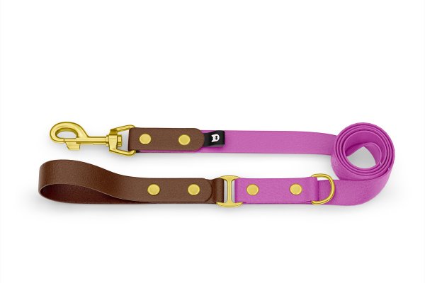 Dog Leash Duo: Dark brown & Light purple with Gold components