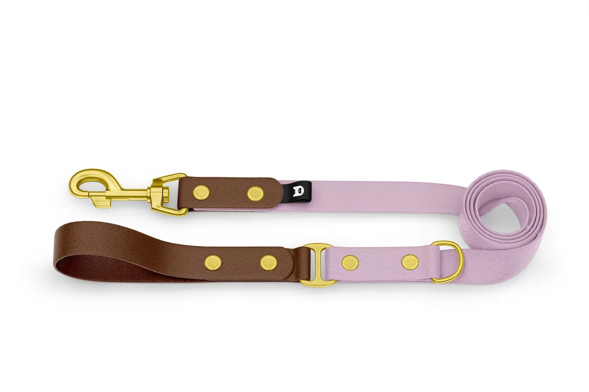 Dog Leash Duo: Dark brown & Lilac with Gold components