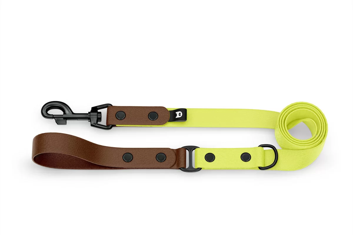 Dog Leash Duo: Dark brown & Neon yellow with Black components