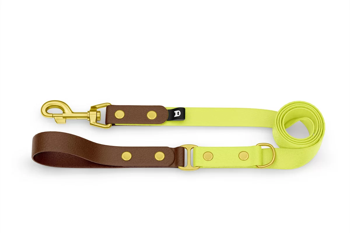 Dog Leash Duo: Dark brown & Neon yellow with Gold components